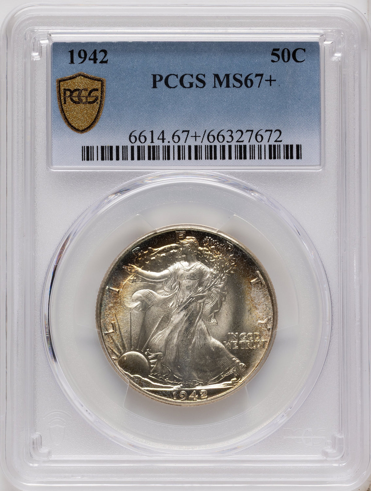 1942 50C Walking Liberty Half Dollar PCGS MS67+