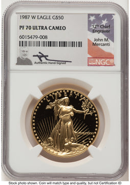1987-W Proof Gold Eagle 1 oz John NGC PF70 Mercanti