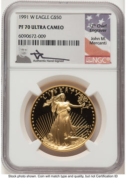 1991-W Proof Gold Eagle 1 oz John NGC PF70 Mercanti