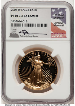 2002-W Proof Gold Eagle 1 oz John NGC PF70 Mercanti