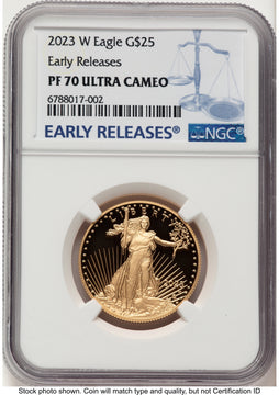 2023-W Proof Gold Eagle 1/2 oz ER Blue NGC PF70