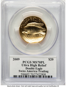 2009 G$20 Ultra High Relief PL Swiss America Trading PCGS MS70 Ed Moy