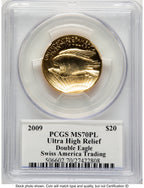 2009 G$20 Ultra High Relief PL Swiss America Trading PCGS MS70 Ed Moy