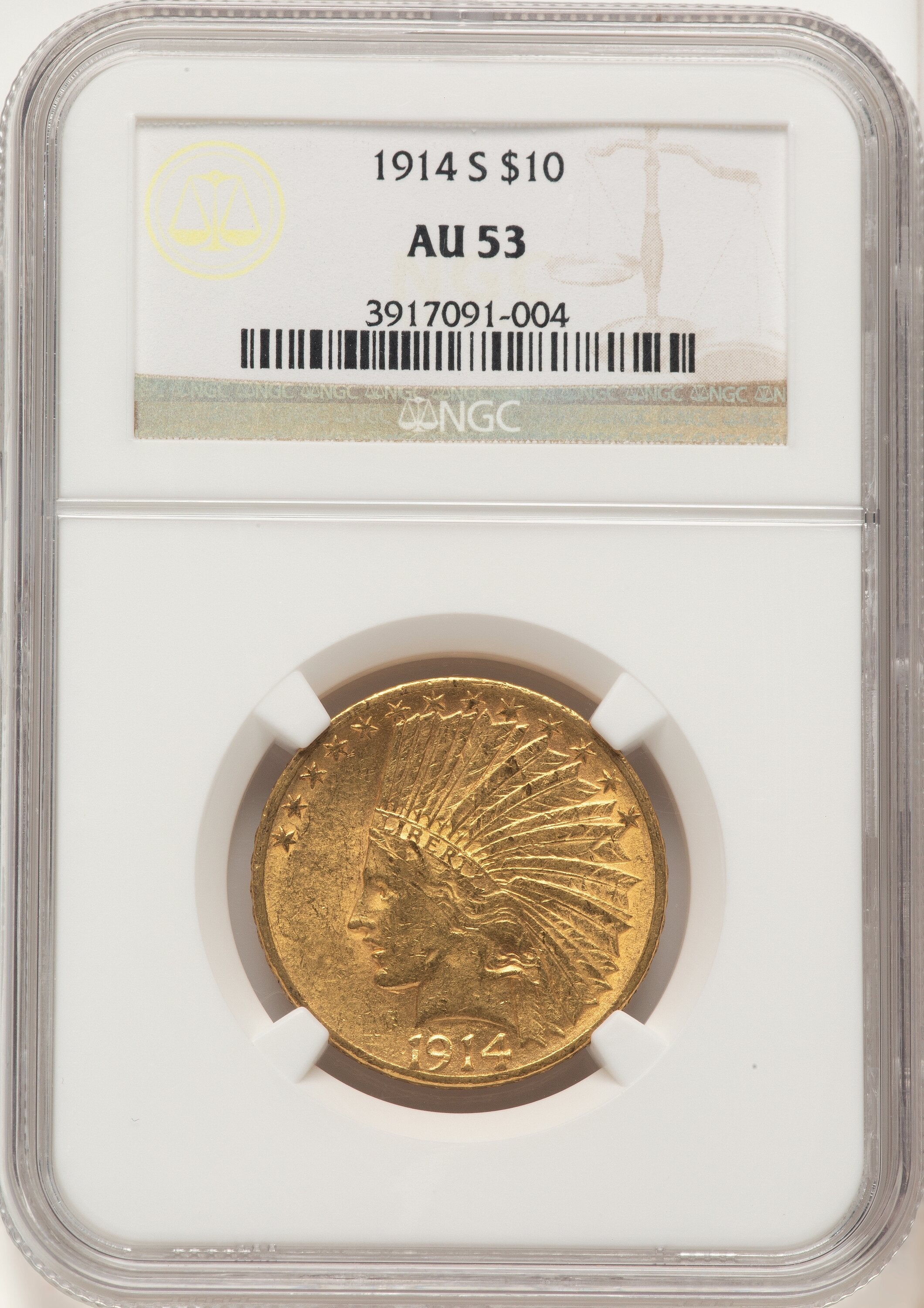 1914-S $10 Indian Eagle NGC AU53