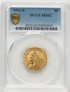 1911-S $5 Indian Half Eagle PCGS MS62