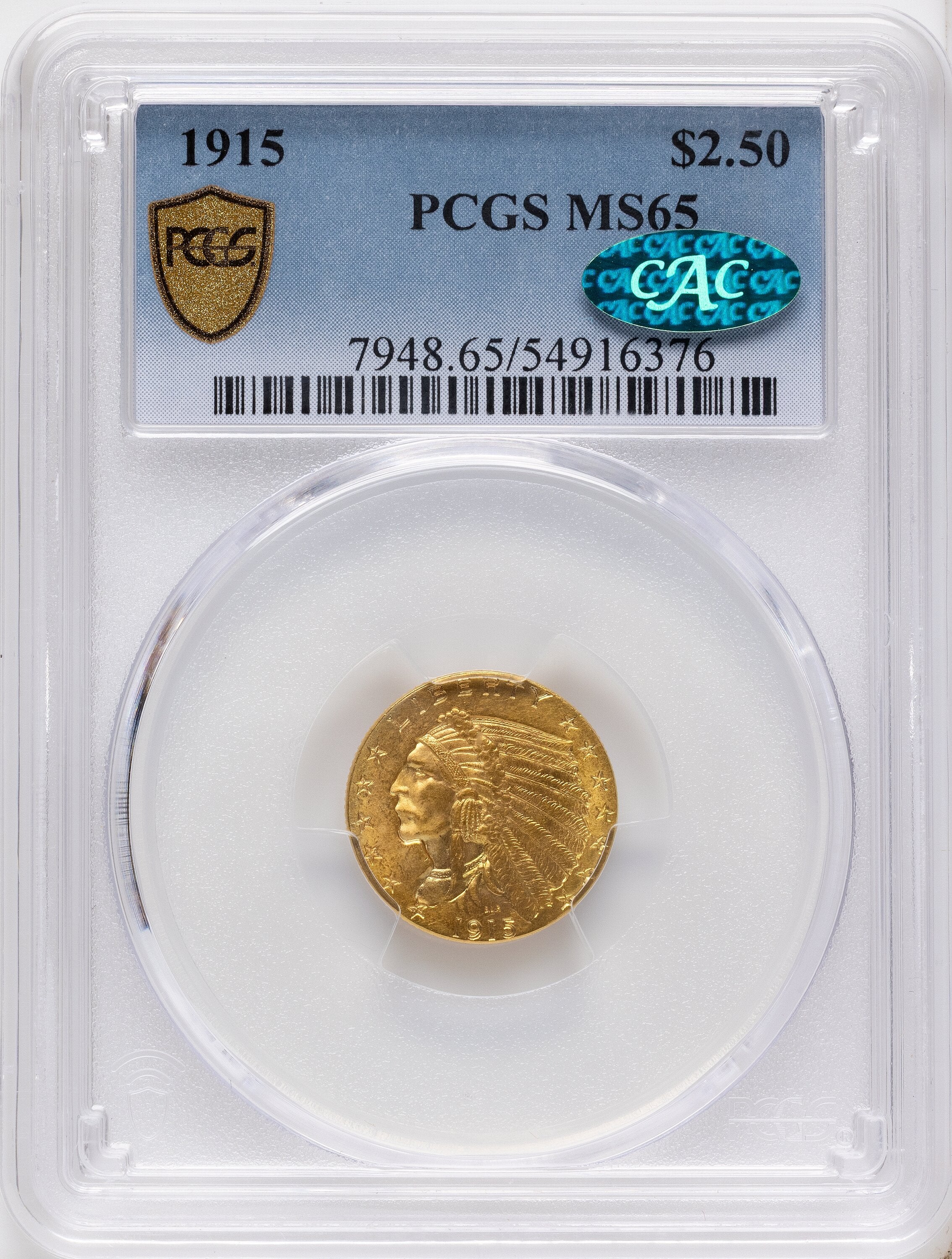 1915 $2.50 CAC Indian Quarter Eagle PCGS MS65