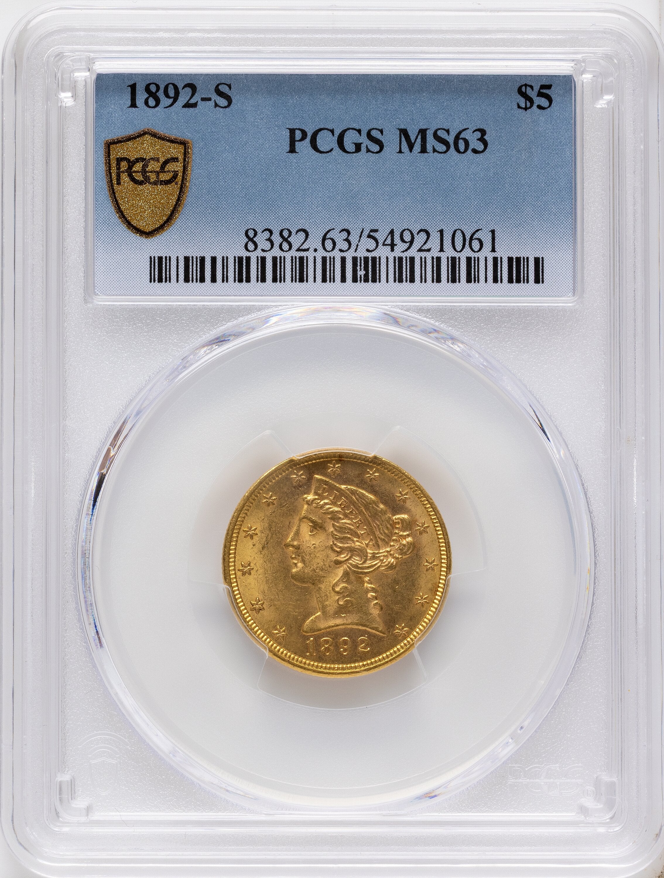 1892-S $5 Liberty Half Eagle PCGS MS63