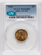 1941 1C Doubled Die Obverse FS-101 Lincoln Cent PCGS MS66