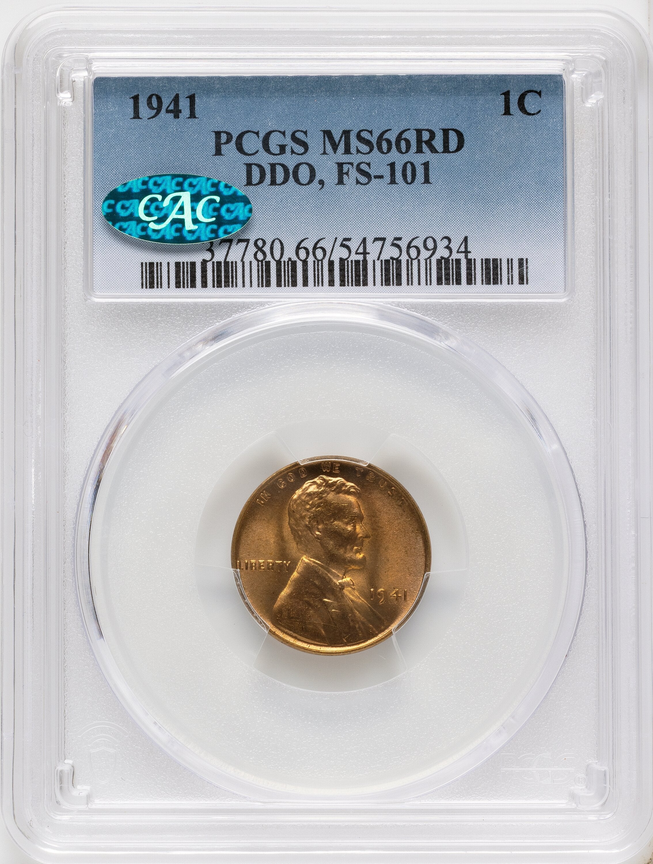 1941 1C Doubled Die Obverse FS-101 Lincoln Cent PCGS MS66