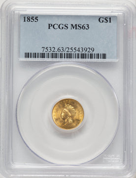 1855 G$1 Type Two Gold Dollar PCGS MS63