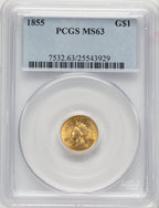1855 G$1 Type Two Gold Dollar PCGS MS63