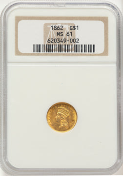 1862 G$1 Gold Dollar NGC MS61