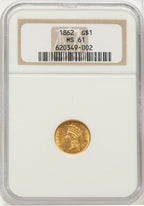 1862 G$1 Gold Dollar NGC MS61