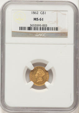 1862 G$1 Gold Dollar NGC MS61
