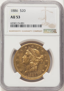 1886 $20 Liberty Double Eagle NGC AU53