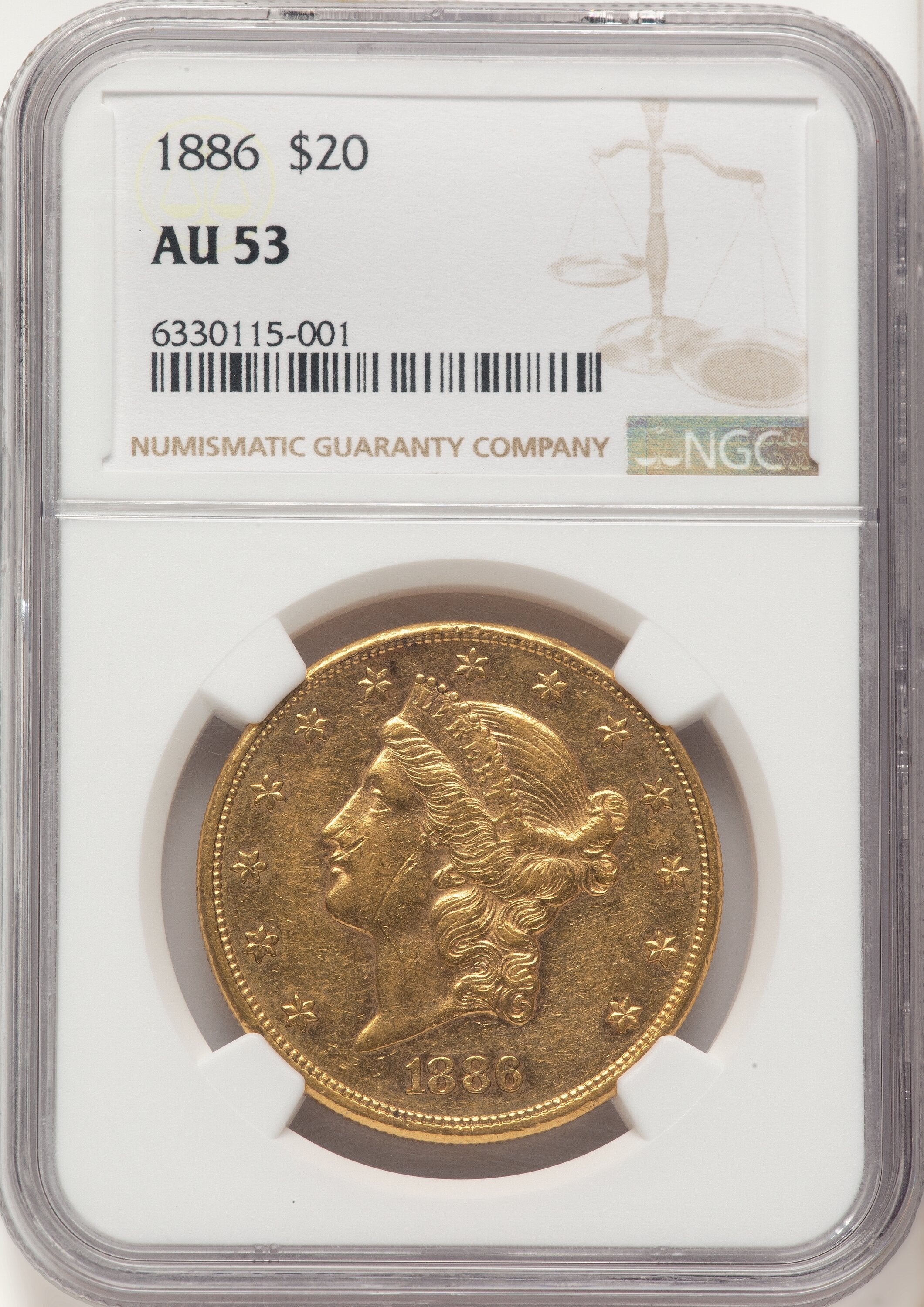 1886 $20 Liberty Double Eagle NGC AU53