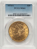 1878-S $20 Blue Gradient Liberty Double Eagle PCGS MS61