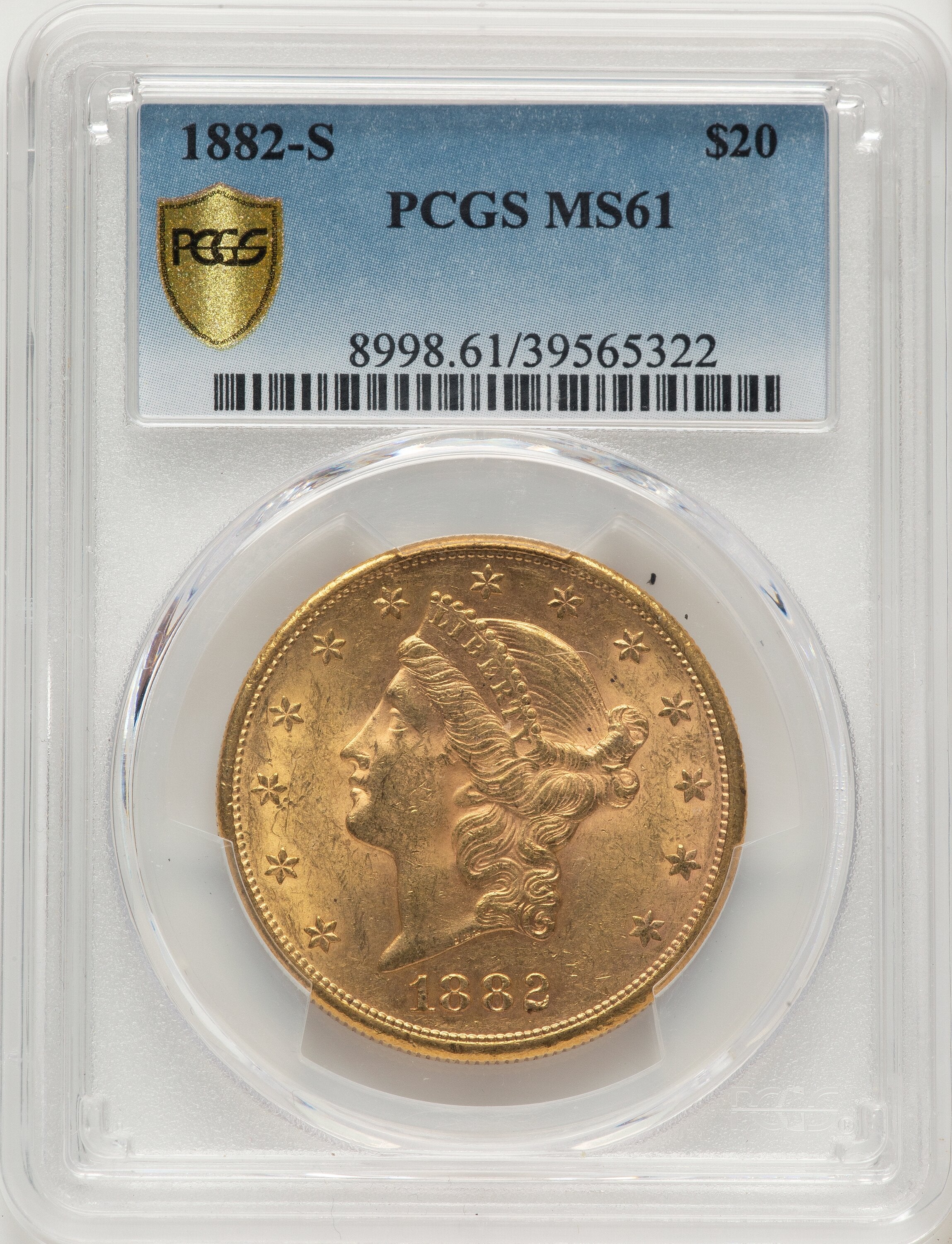 1882-S $20 Blue Gradient Liberty Double Eagle PCGS MS61