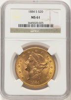1884-S $20 Brown Label Liberty Double Eagle NGC MS61