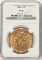 1882-S $20 Brown Label Liberty Double Eagle NGC MS61