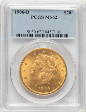1906-D $20 Blue Label Liberty Double Eagle PCGS MS62