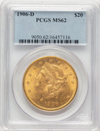 1906-D $20 Blue Label Liberty Double Eagle PCGS MS62