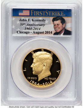 2014-W 50C Gold JFK 50th Anniversary FS JFK Flag Chicago August 2014 Proof Kennedy Half Dollar PCGS PR70