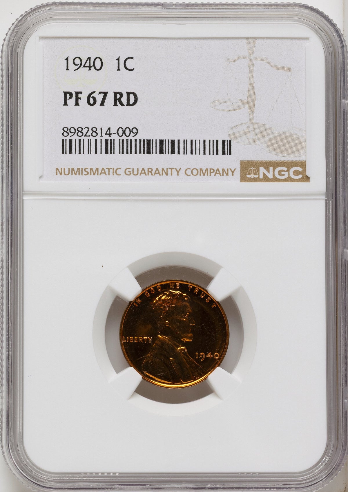 1940 1C RD Proof Lincoln Cent NGC PR67