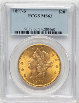 1897-S $20 Blue Label Liberty Double Eagle PCGS MS63