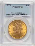 1897-S $20 Blue Label Liberty Double Eagle PCGS MS63