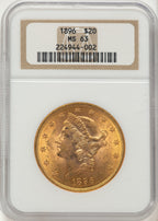 1896 $20 Brown Label Liberty Double Eagle NGC MS63