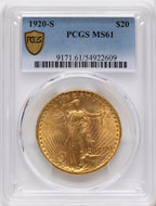 1920-S $20 Saint-Gaudens Double Eagle PCGS MS61