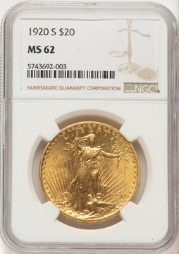 1920-S $20 Saint-Gaudens Double Eagle NGC MS62