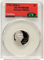 2026-S Semiquincentennial Nickel 5C First Day of Delivery Red Book CACG PR70