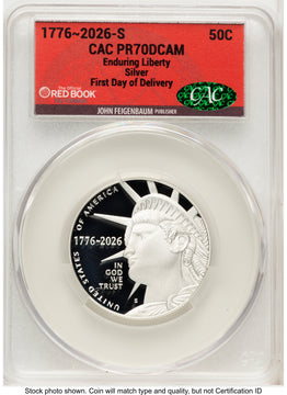 2026-S Semiquincentennial Half Dollar 50C First Day of Delivery Red Book CACG PR70