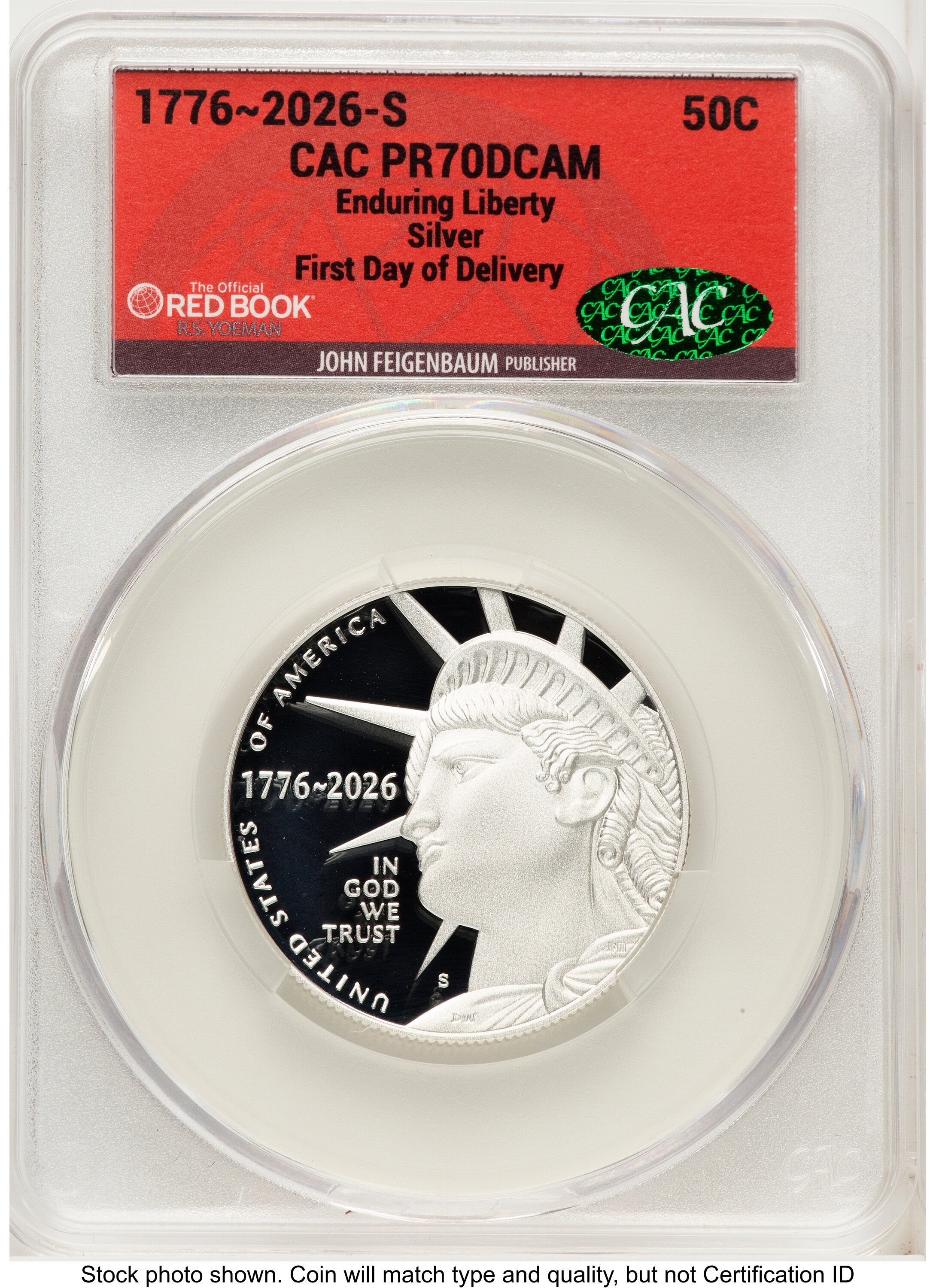 2026-S Semiquincentennial Half Dollar 50C First Day of Delivery Red Book CACG PR70