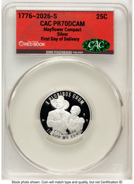 2026-S Semiquincentennial Mayflower Compact Quarter 25C First Day of Delivery Red Book CACG PR70