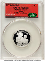 2026-S Semiquincentennial Mayflower Compact Quarter 25C First Day of Delivery Red Book CACG PR70