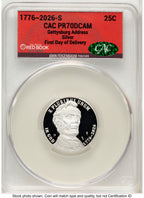 2026-S Semiquincentennial Gettysburg Address Quarter 25C First Day of Delivery Red Book CACG PR70