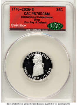 2026-S Semiquincentennial Declaration of Independence Quarter 25C First Day of Delivery Red Book CACG PR70