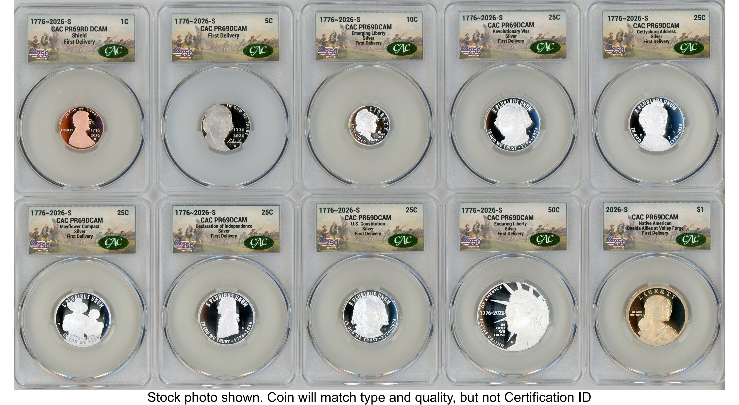 2026 10 Coin Semiquincentennial Silver Proof Set First Delivery America 250 CACG PR69