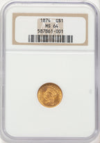 1874 G$1 Gold Dollar NGC MS64