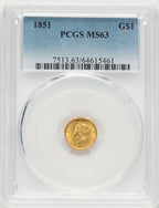 1851 G$1 Gold Dollar PCGS MS63