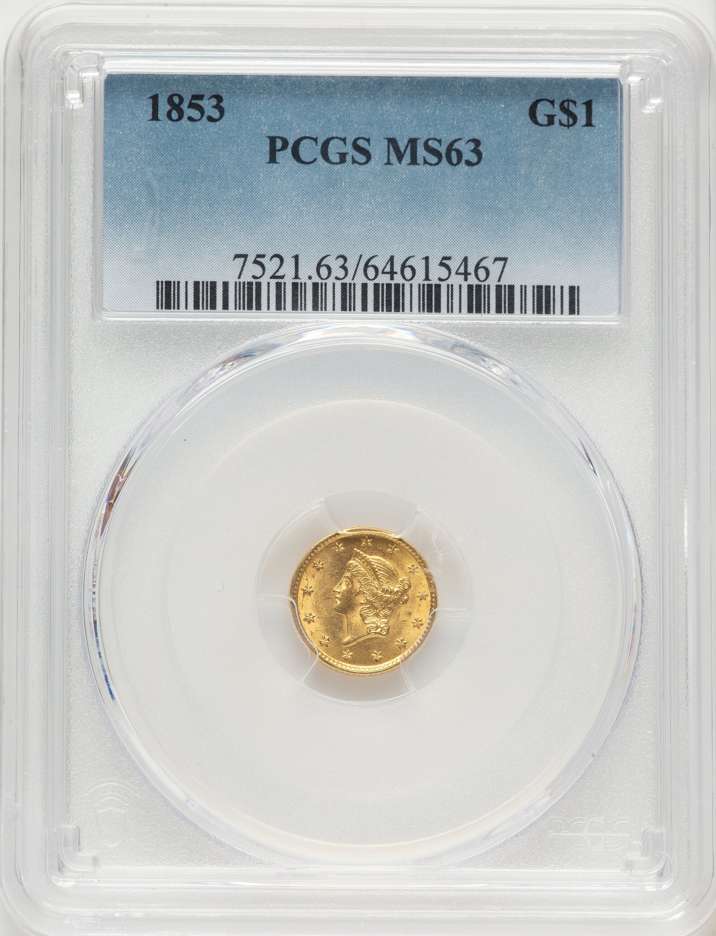 1853 G$1 Gold Dollar PCGS MS63