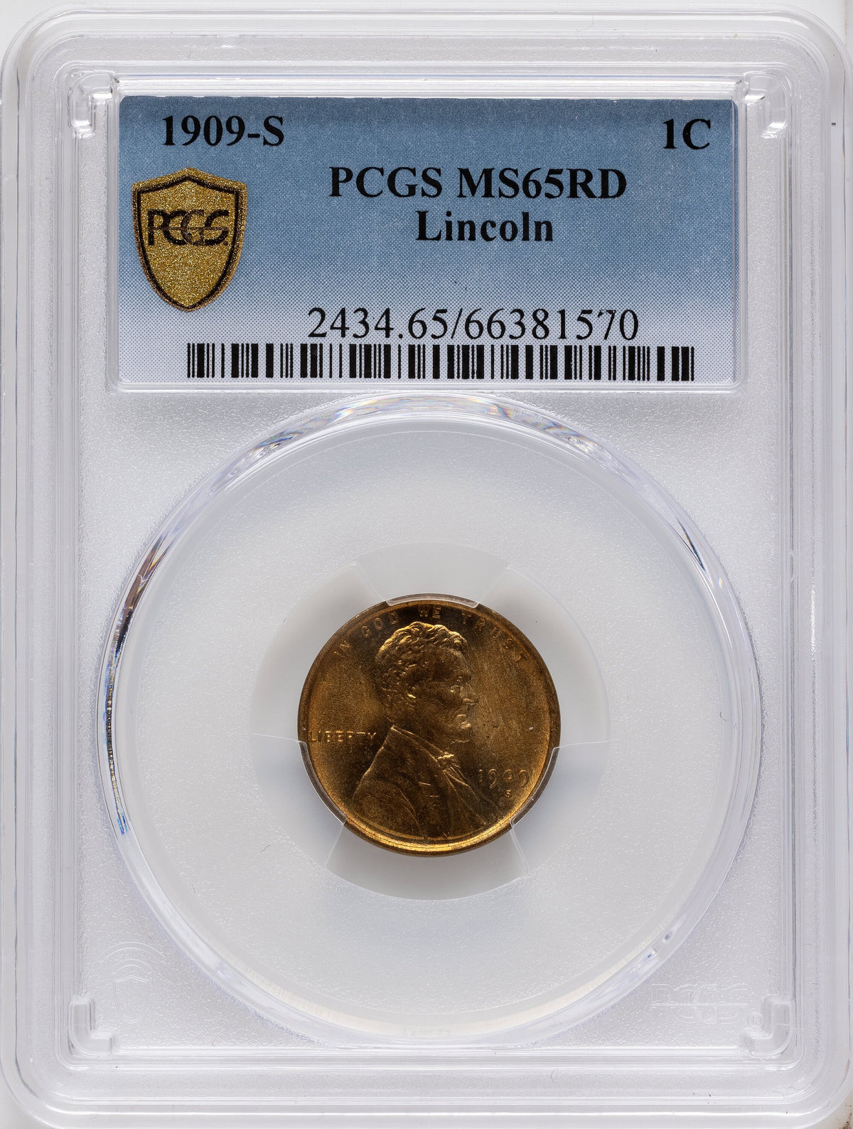 1909-S 1C Lincoln RD Lincoln Cent PCGS MS65