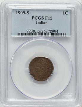 1909-S 1C Indian BN Indian Cent PCGS 15