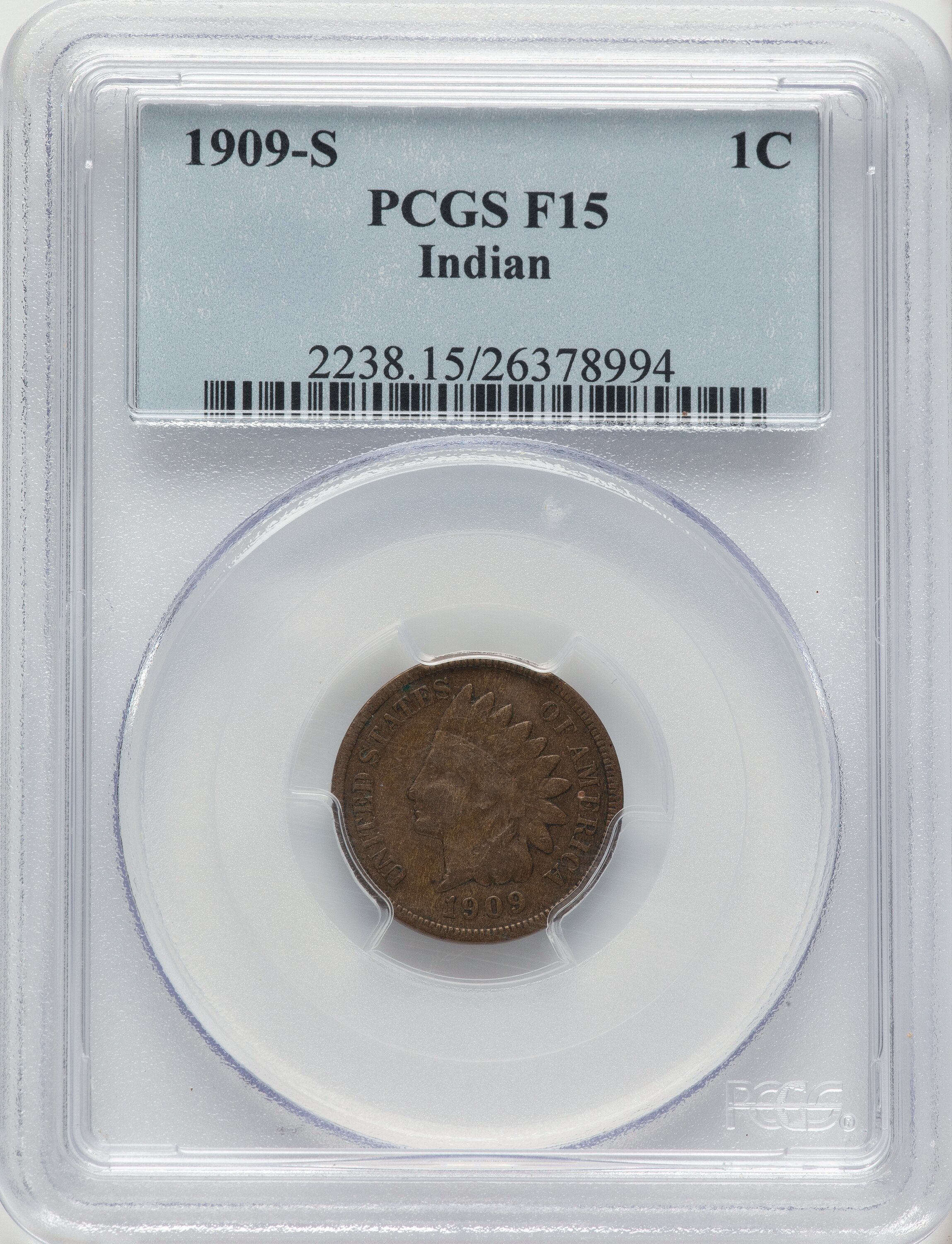 1909-S 1C Indian BN Indian Cent PCGS 15