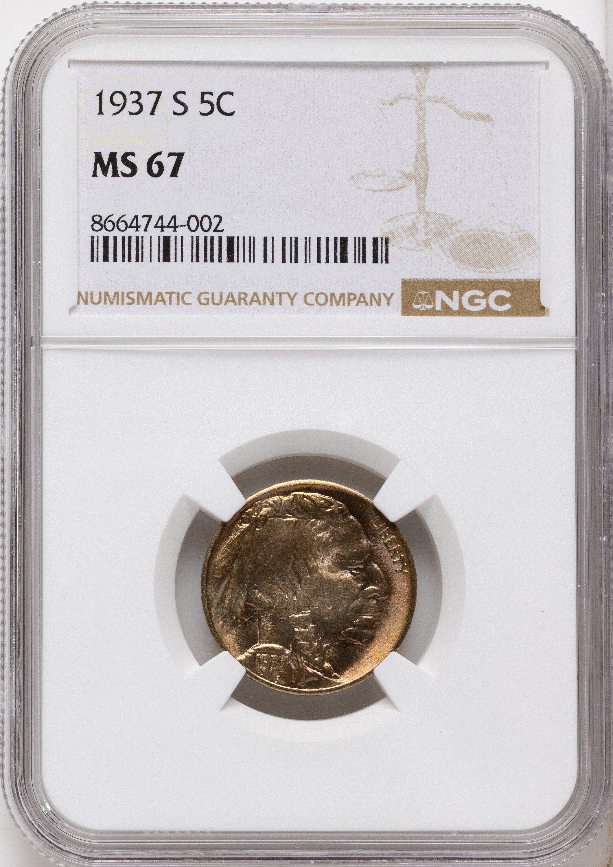 1937-S 5C Buffalo Nickel NGC MS67