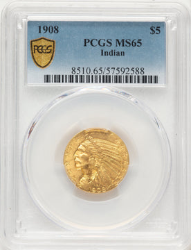 1908 $5 Indian Indian Half Eagle PCGS MS65