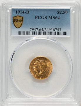 1914-D $2.50 Indian Quarter Eagle PCGS MS64